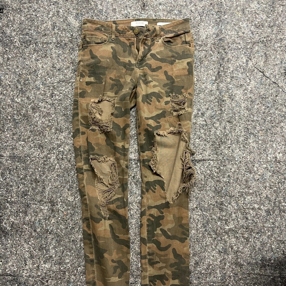 Guess Sexy Curve Camo Skinny Jeans Womens 27 Distressed Ripped Camouflage Denim